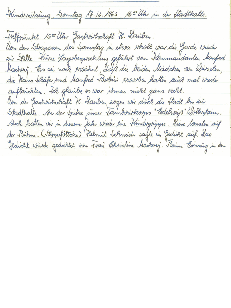 Eintrag aus dem Vereinstagebuch vom 17.02.1963