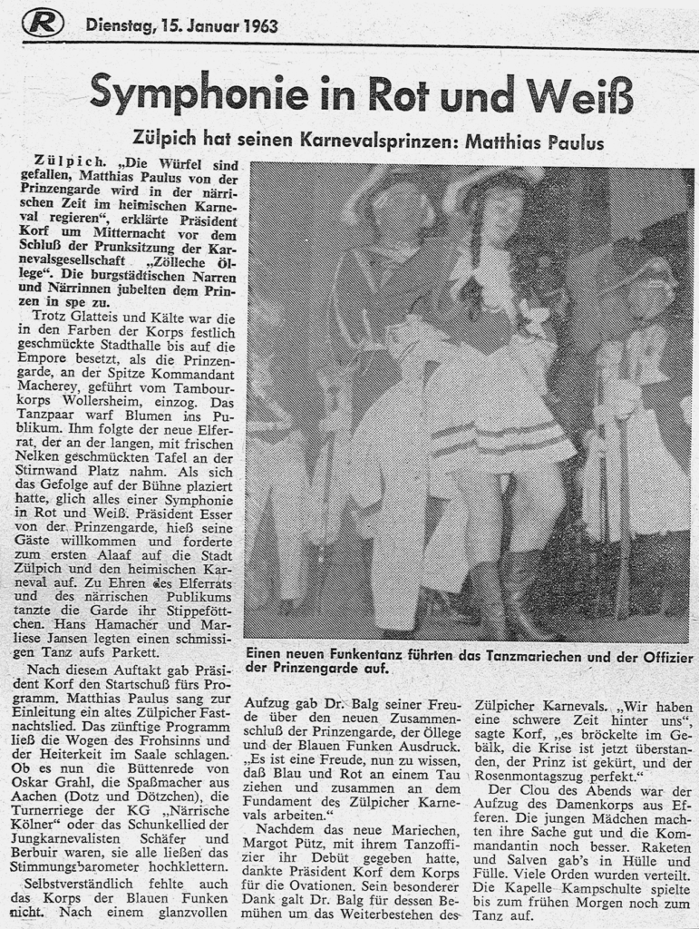 Kostümsitzung Artikel aus Kölnische Rundschau vom 15.01.1963