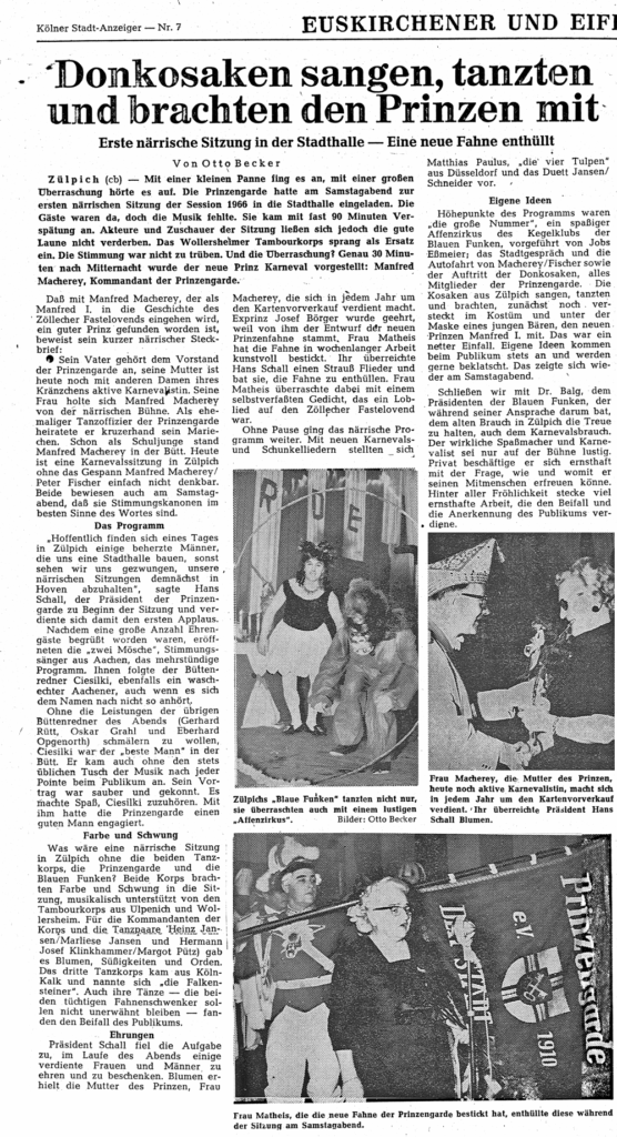 Zeitungsartikel Kölnische Rundschau zur Kostümsitzung 1966